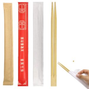 Individual paper wrapped bamboo chopsticks in various sleeve styles for restaurant hygiene